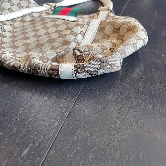 Gucci GG monogram Canvas leather Web beige/cream hobo Tote Bag classic - Picture 9 of 16